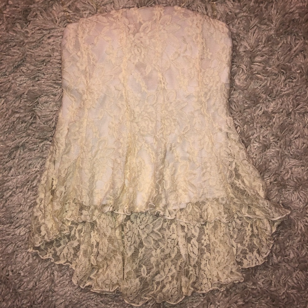 Lace, strapless, cream crop top